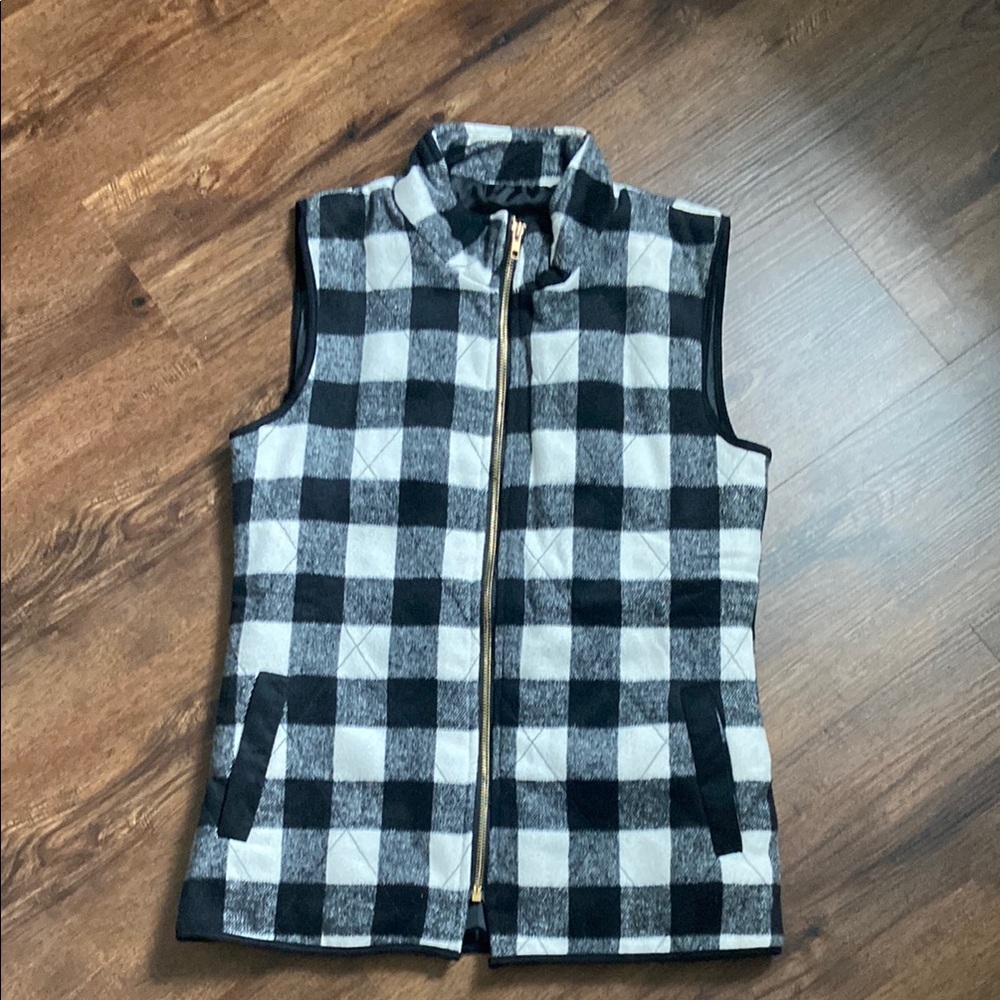 Black and White Buffalo Check Vest